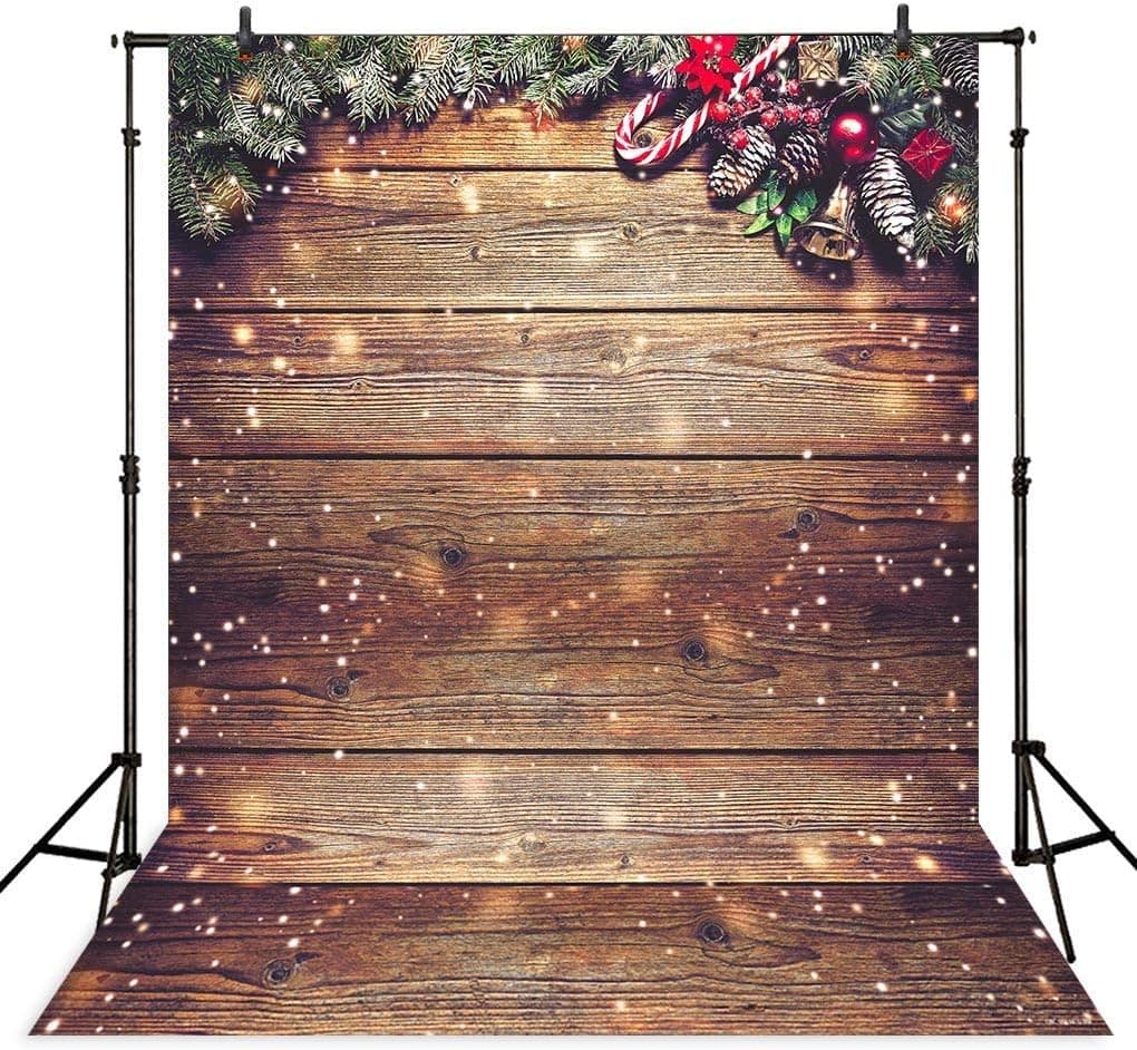 Allenjoy 6.5x10ft Polyester Snowflake Glitter Dots Christmas Wood Photography Backdrop Vintage Xmas Wooden Floor Background for Children Portrait Photo Studio Props Photobooth