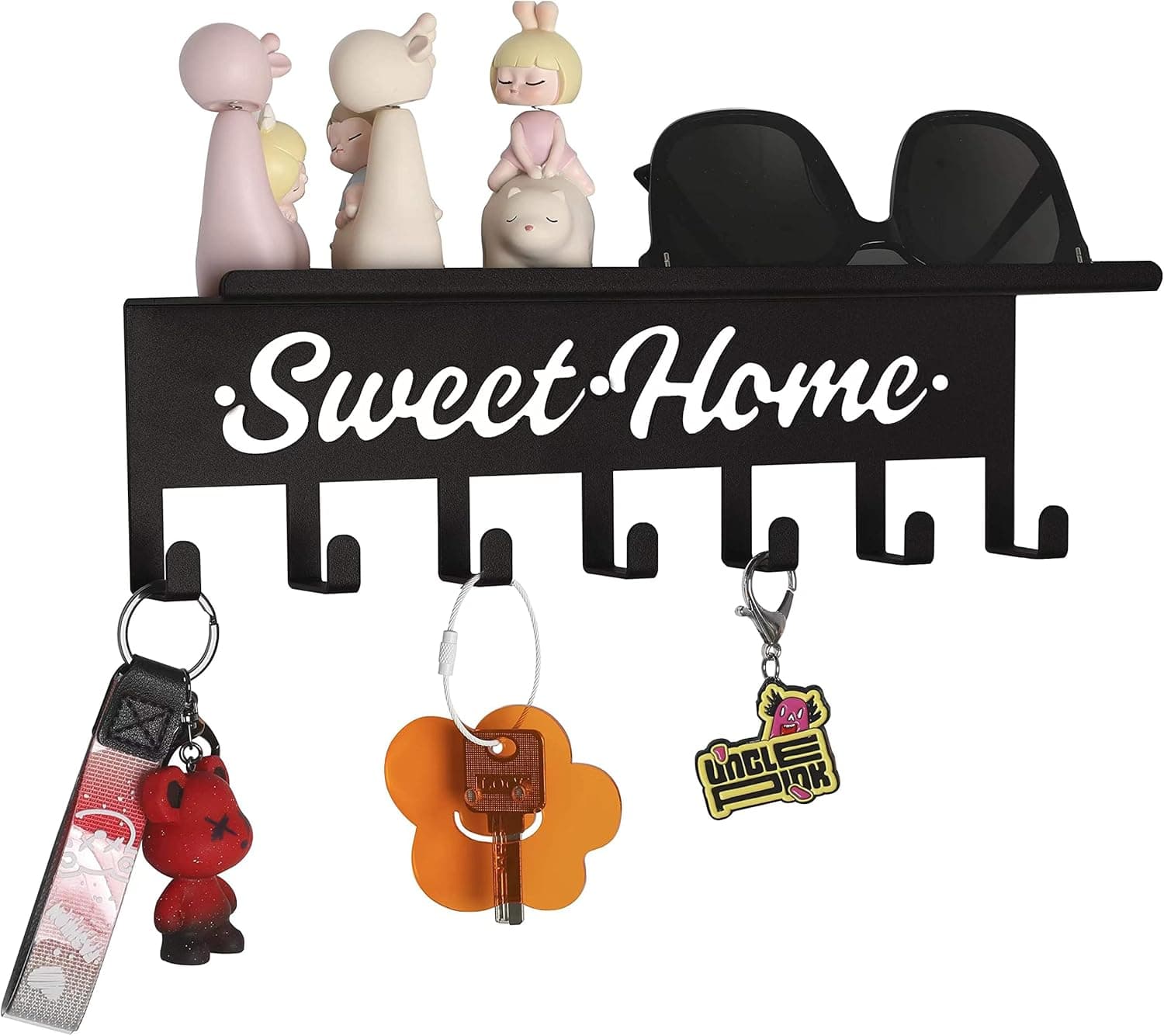 Metal Key and Mail Holder for Wall Decorative 7 Hook Sweet Home Mail Organizer Storage with Shelf Key Rack and Hook Wall Mount for Entryway Hallway