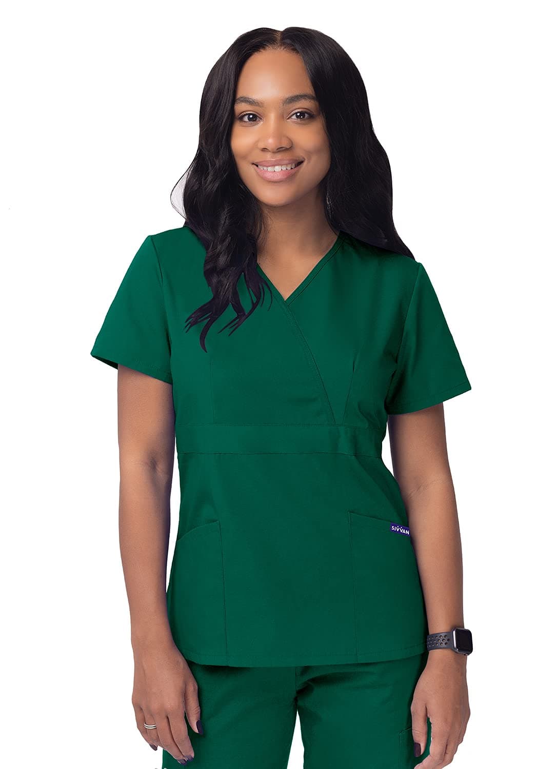 Sivvan Scrubs for Women - Mock Wrap Scrub Top - S8302 - Hunter Green - S