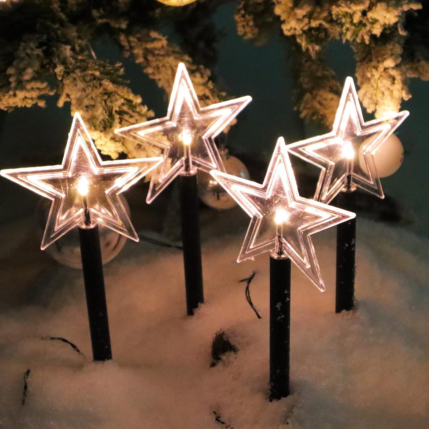 Yemaxi Led Pathway Light Christmas Landscape Lights Battery Operated for Garden Yard Decoration Waterproof for Outdoor Patio Porch Lawn Decor Warm White (Stars)