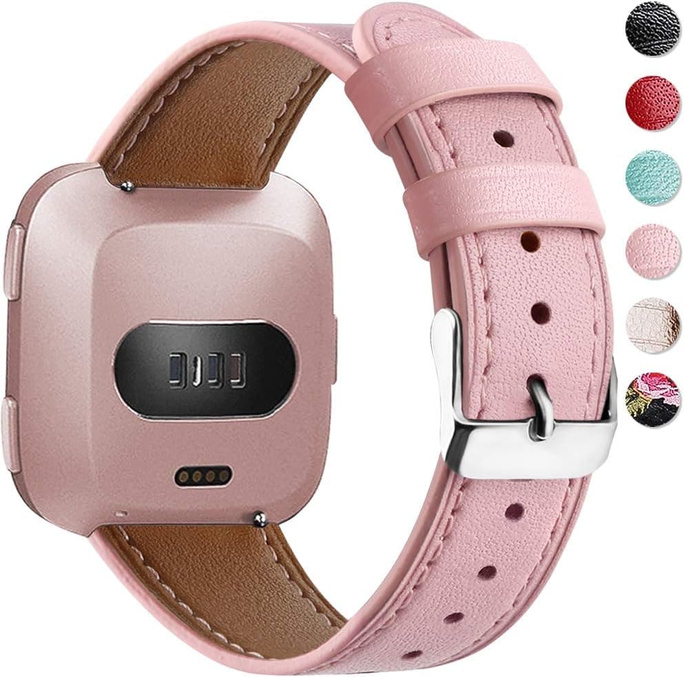 Yixuel-Genuine Leather Versa Bands Compatible with Fitbit Versa/Versa 2/Versa Lite Edition/Versa Special Edition-Versa Wristbands Replacement Strap for Men Women (Pink)