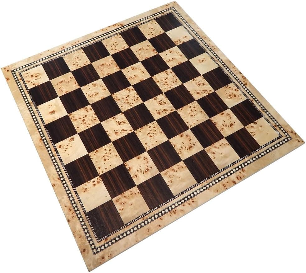 Atlas Tournament Chess Board with Inlaid Burl and Ebony Wood, Extra Large 21 x 21 Inch, Board Only
