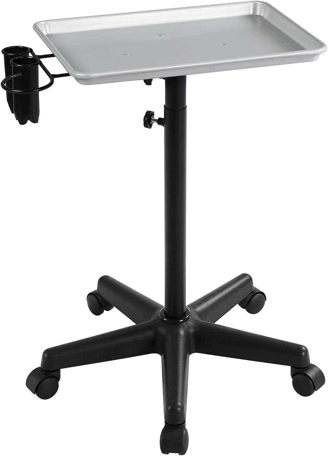 Yaheetech Rolling Salon Tray Aluminum Trolley Cart Equipment on Wheels Adjustable Height Mobile Beauty Salon Spa Stools Service Instrument Storage Tray w/Accessory Caddy，Silver