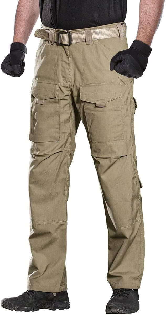 FREE SOLDIER Outdoor Men Teflon Scratch-Resistant Pants Four Seasons Hiking Climbing Tactical Trousers(Brown 36W/31.5L)
