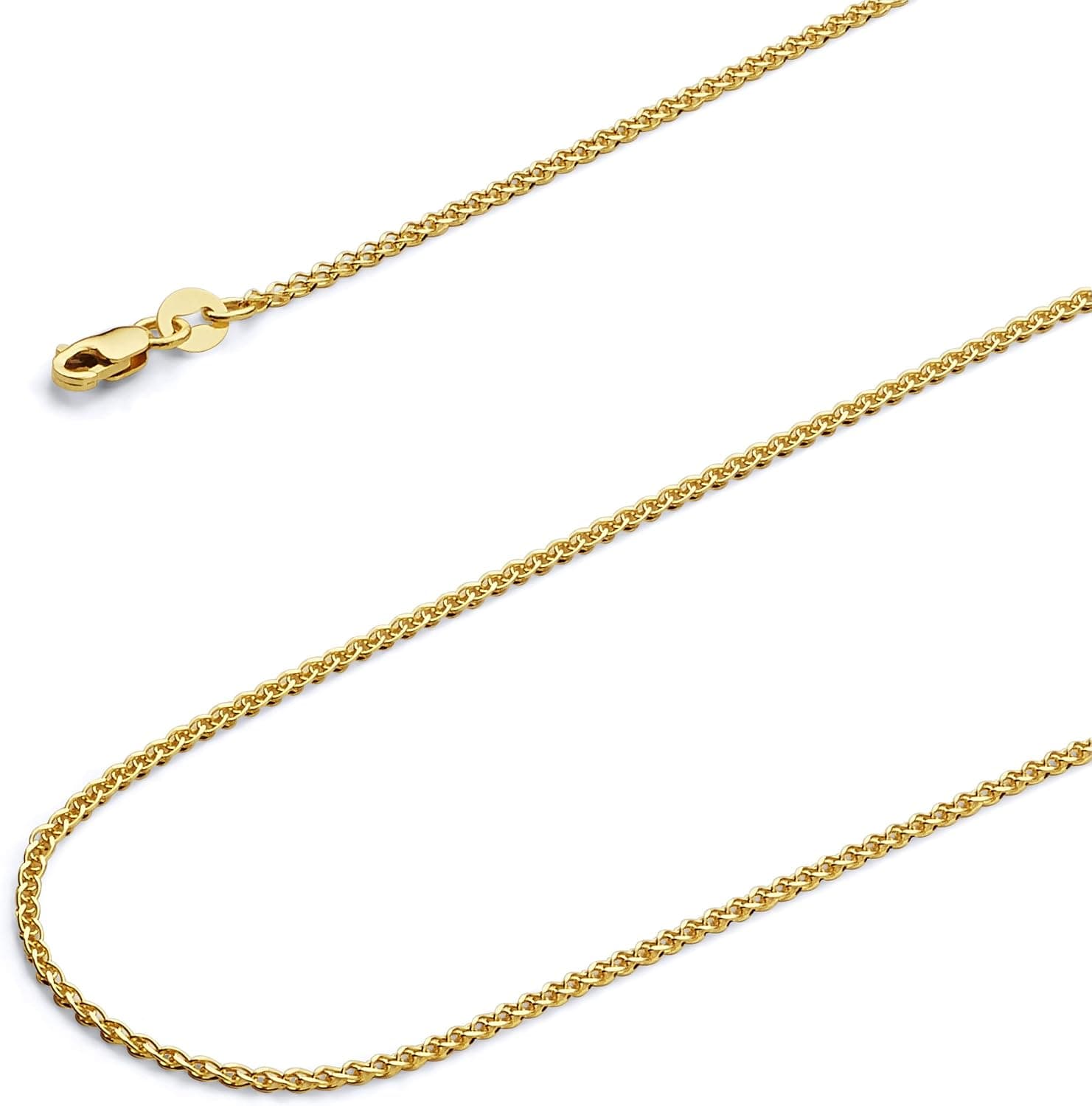 Wellingsale 14k Yellow OR White Gold Solid 1.5mm Flat Open wheat Chain Necklace with Lobster Claw Clasp