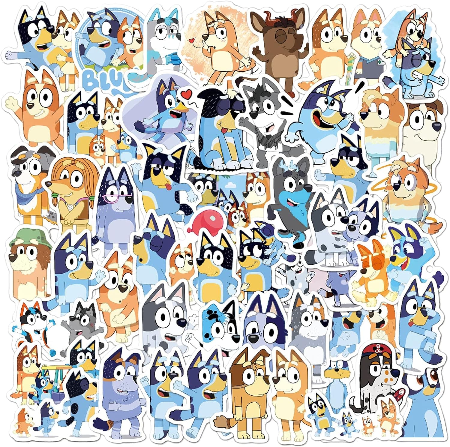50 Pcs Bluey Sticker Pack Waterproof Vinyl Stickers for Water Bottles Skateboard Stickers for Teens Laptop Stickers Motorcycle, Bicycle, Graffiti Patches Decal