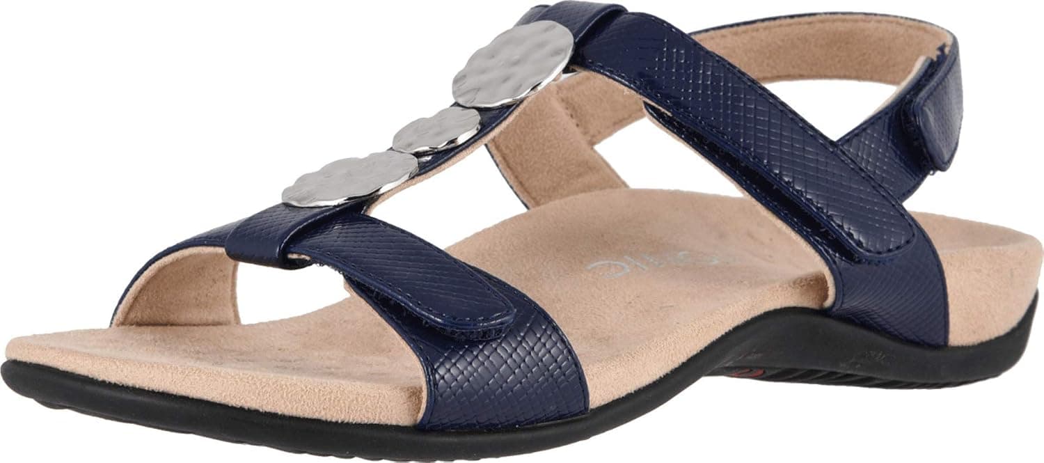 Vionic Women's Rest Farra Backstrap Sandal - Ladies Adjustable Sandals with Concealed Orthotic Support Navy Lizard 8 Wide US