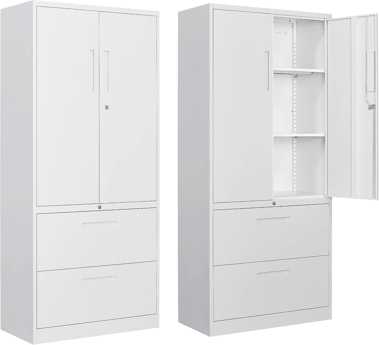 SISESOL Metal Storage Cabinet with Drawers, 71" File Cabinets for Home Office, Locking Steel Storage Cabinet with Doors and Shelves for Home, Office, Warehouse, Garage, School (White, 2 Drawers)