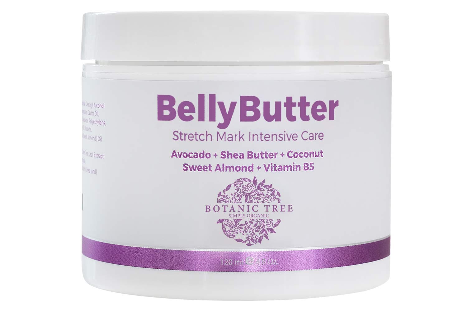 Botanic Tree Stretch Mark Cream for Pregnancy- Visible Results in 28 Days- Belly Butter Stretch Mark Removal w/ 100% Organic Avocado, Shea and Coconut Butter, Sweet Almond, Vit B5.