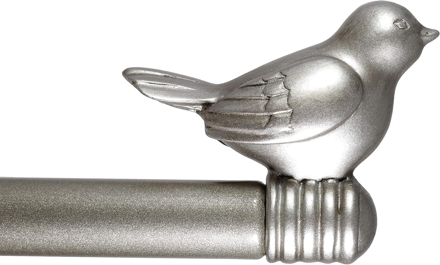 3/4-inch Cute Decorative Bird Adjustable Window Treatment Curtain Single Rod Set, 48" to 84" - Glossy Silver (Pewter)