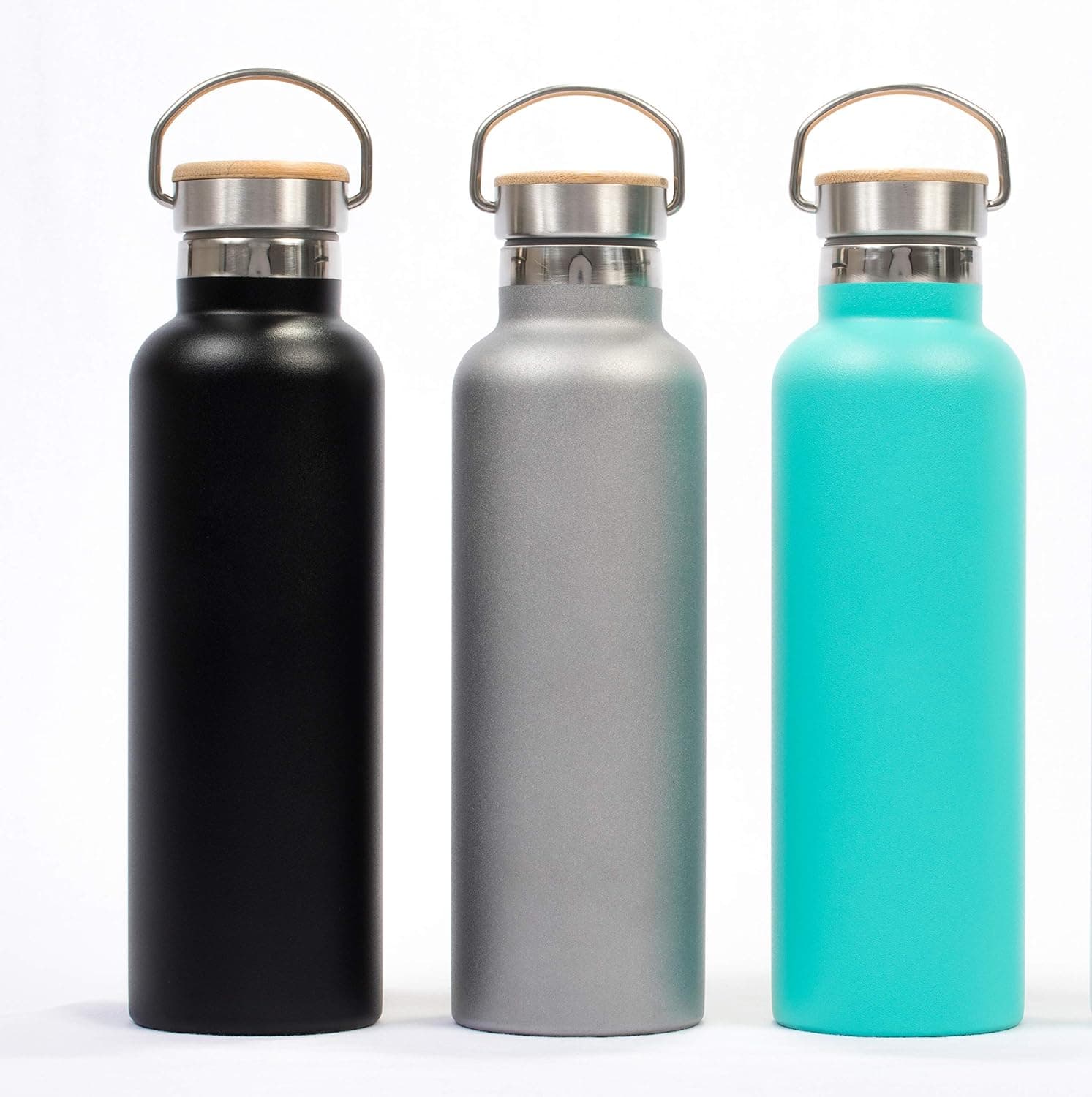 Gypsy Color Pure Flask 750ml (25 Ounce) Insulated Water Bottles for Sport Hydration with BPA Free Stainless Steel Water Bottle, Black Durable Paint with Wide Mouth Swivel Handle and Bamboo