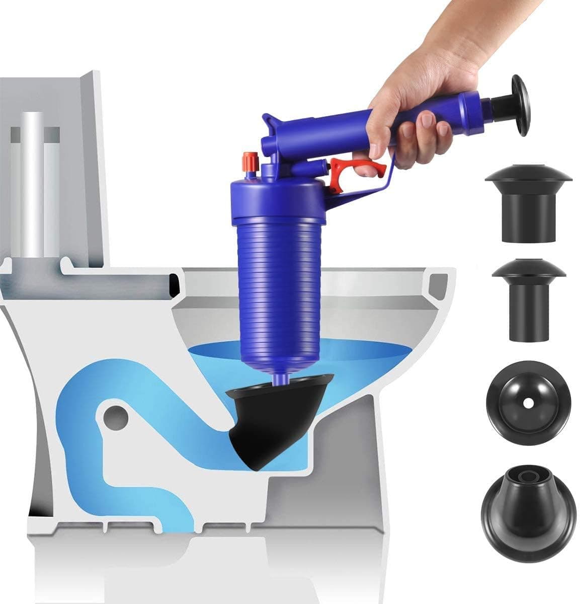 Toilet Plunger, Upgrade Air Drain Blaster, 2021 New High Pressure Pump，Drain Clog Remover Tool with 4 X Suckers for Bath/Toilet/Sink/Floor Drain/Kitchen Clogged Pipe