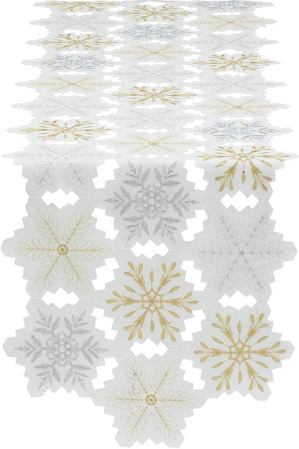 DII Embroidered Holiday Table Décor Collection Christmas Kitchen, Snowflakes Table Runner, 14x54, Silver & Gold