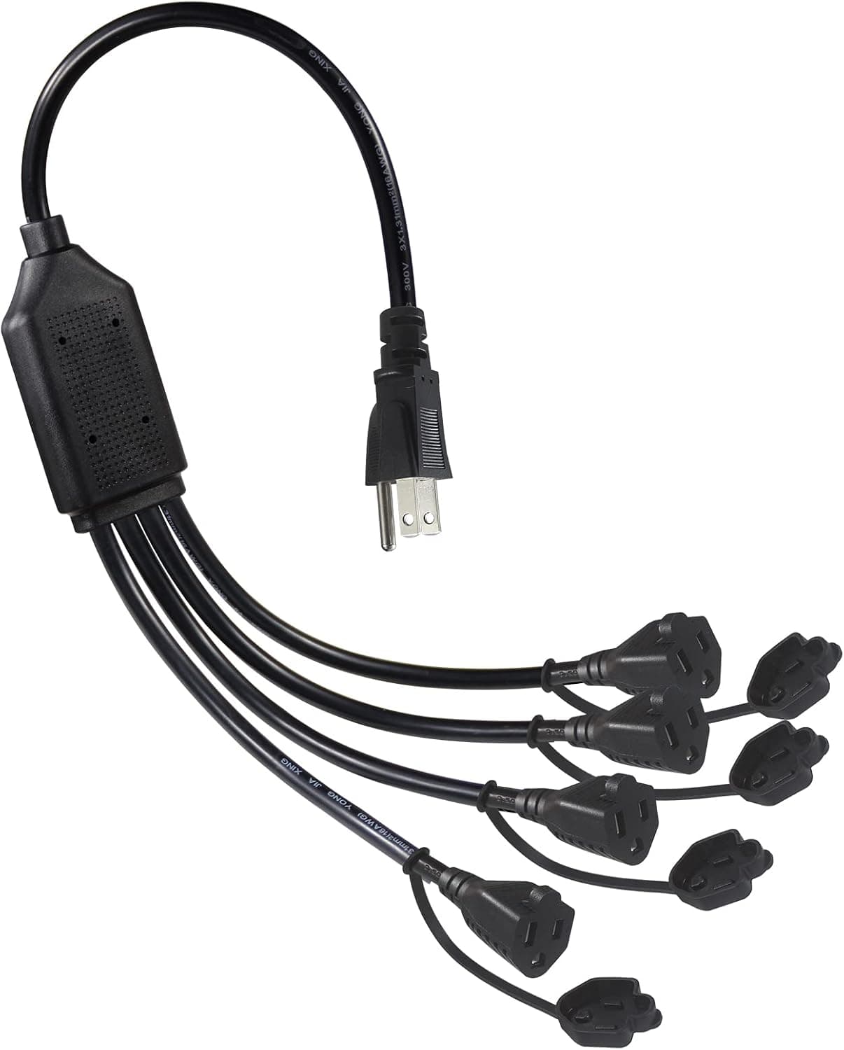 1.5FT Power Extension Cord 4 Way Splitter- 1 to 4 Splitter Outlet Power Cable Black SVT 16 AWG Indoor 3 Prong Extension Cord, 4-Outlet Plug Electrical Short Extension Cord for Home/Office