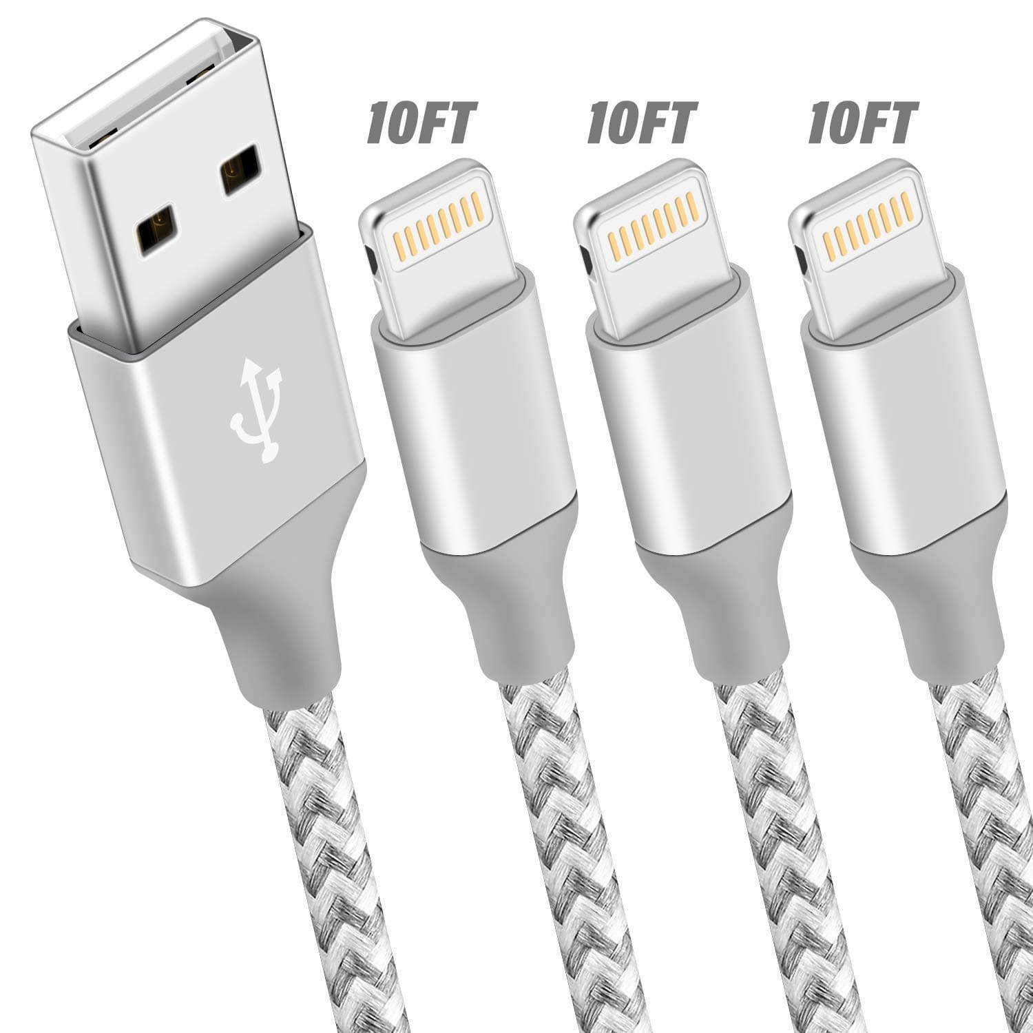 Bkayp MFi Certified 3Pack 10ft Nylon Braided Lightning Cables iPhone Charger Cable Fast Charging&Syncing Transfer Cord Compatible iPhone 11Pro Max/11Pro/11/XS/Max/XR/X/8/8P/7 and More