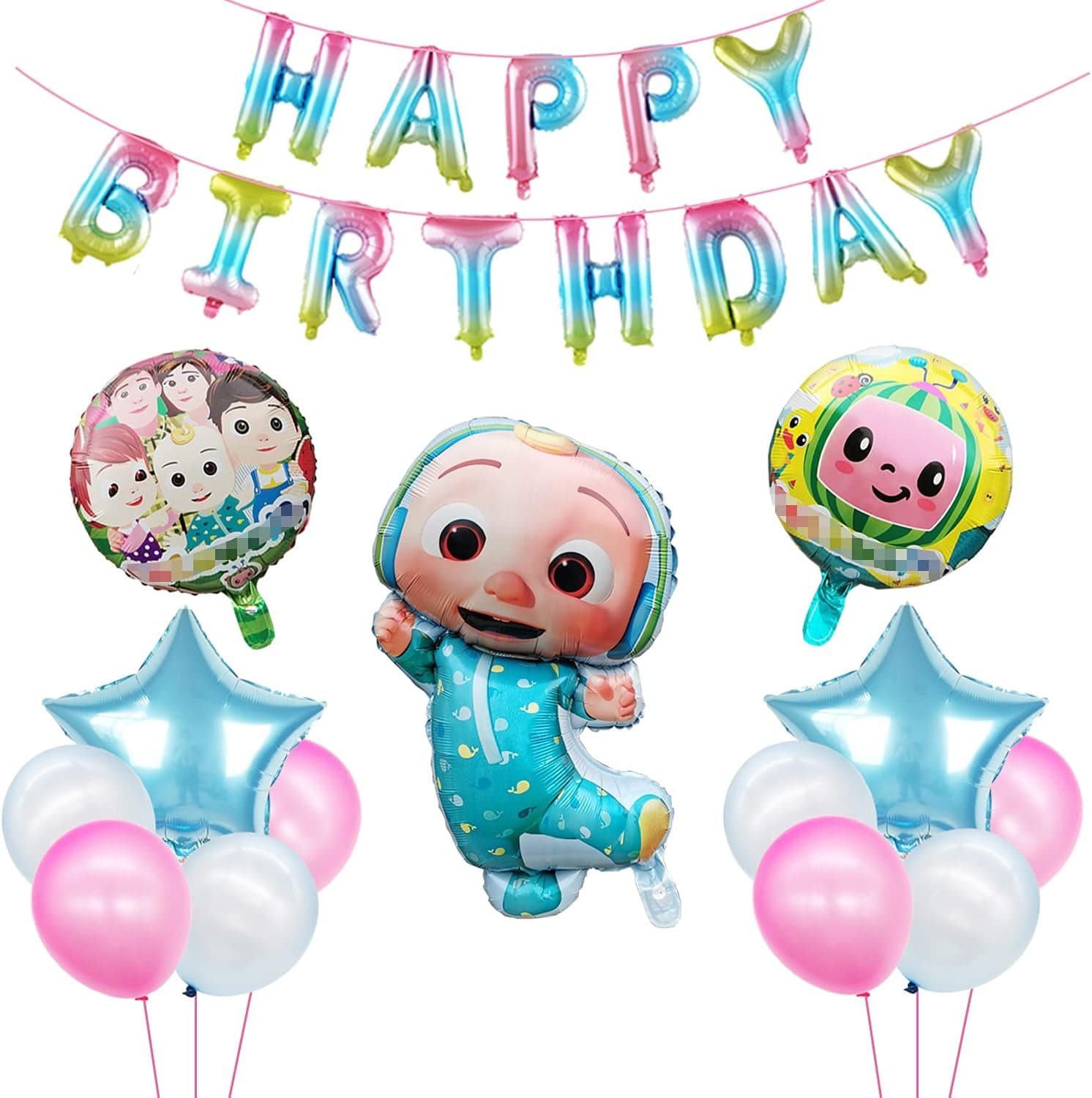 Cartoon Theme Balloons Set, Kids Birthday Party Supplies, Include 1 Birthday Banner, 5 Aluminum Foil Balloon, 10 Latex Balloons, Cute Great Birthday Decorations Gift for Boys and Girls