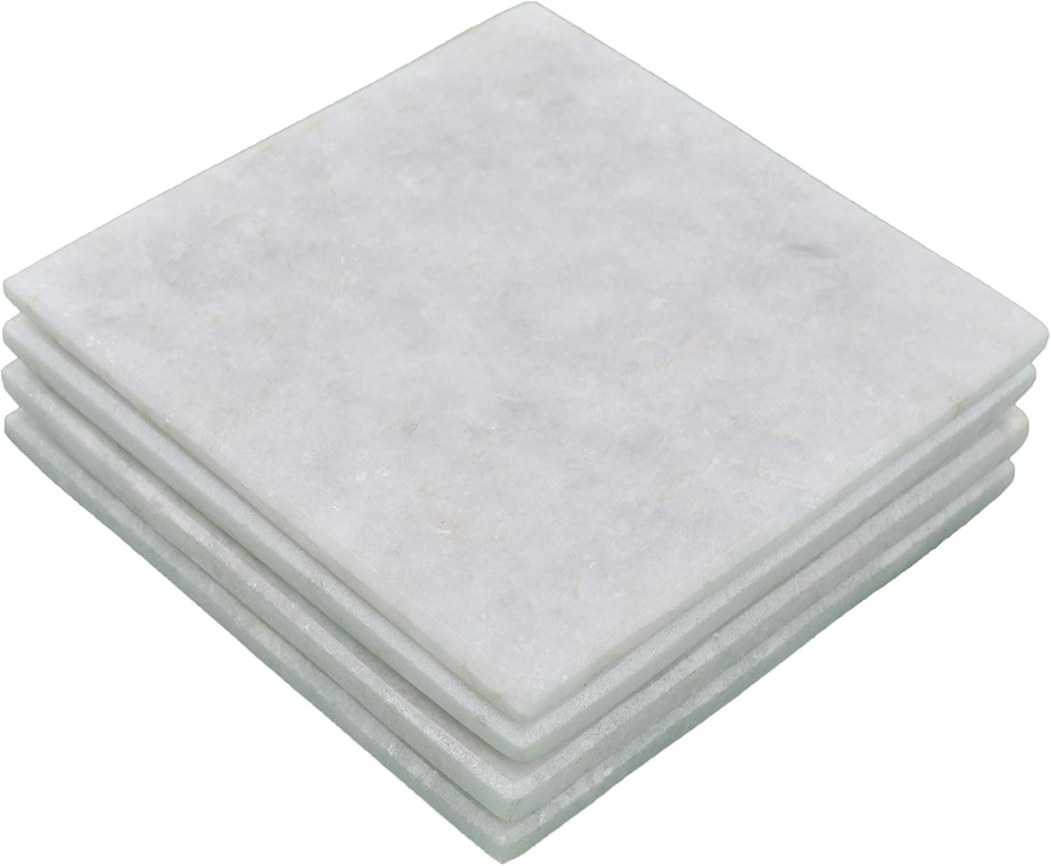 Marbco Marble Square Stone Coasters 4 Inches (10 cm) in Diameter Buff Polished with corksheet Best marble stone coasters with a fine color and solid build material﻿ (White, Set Of 4)