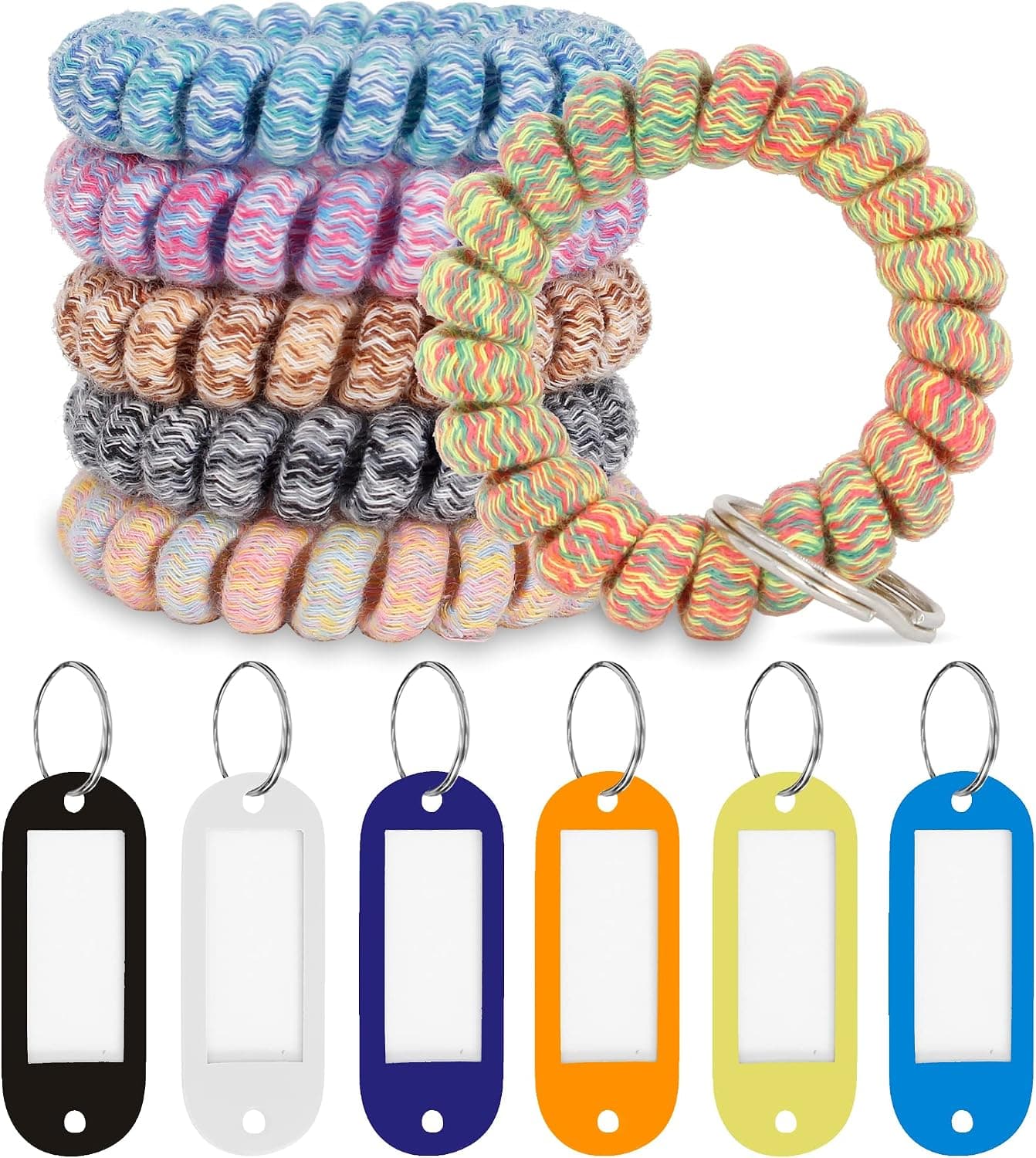 BIHRTC 6PCS Coil Wrist Keychain Accessories Bracelet Key Ring Holder Spiral Keychains Spring Flexible Wrist Band Stretchable Sauna Key Chains Stretchy Wristband for Gym Pool Outdoor Sports Activity