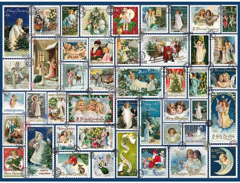 Bits and Pieces - 1000 Piece Jigsaw Puzzle for Adults 20" x 27"  - Angel Stamps Quilt - 1000 pc Christmas Cherub Angel Collage Jigsaw by Artist Barbara Behr