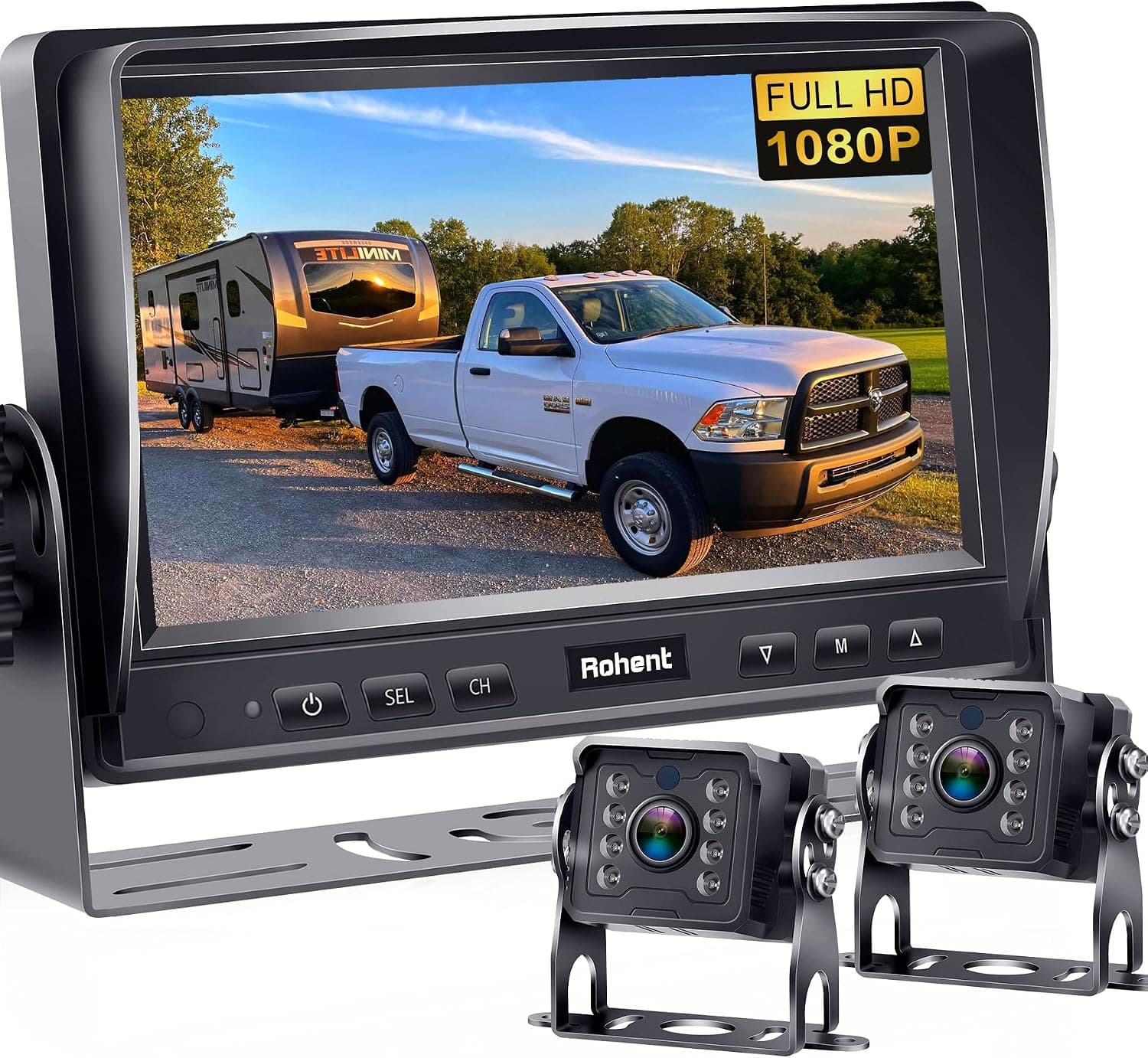 Rohent RV Backup Camera Monitor - Upgraded 7 Inch Display System for Truck Trailer Camper HD 1080P IP69 Waterproof Rear View Camera Metal Material Heat Resistant Easy to Install IR Night Vision - R4