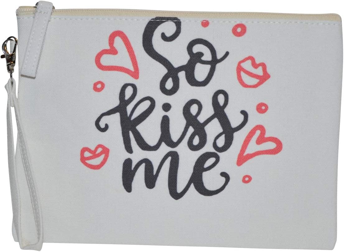 Popfizzy Cosmetic Bag with Sayings - Large Funny Makeup Bags - Womens Gift Makeup Bags with Quotes - Cute Storage Bag for Travel - Funny Pack for Women (So Kiss Me)