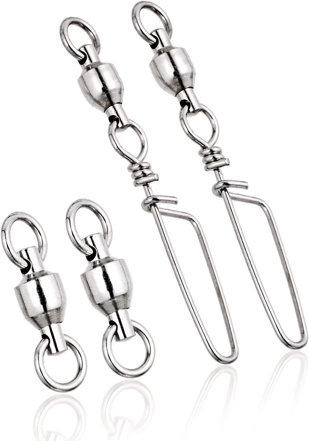 Fishfun 40 Pack Fishing Swivels and Snap Swivels, Heavy-Duty Ball Bearing Swivel with Welded Rings for Saltwater Fishing