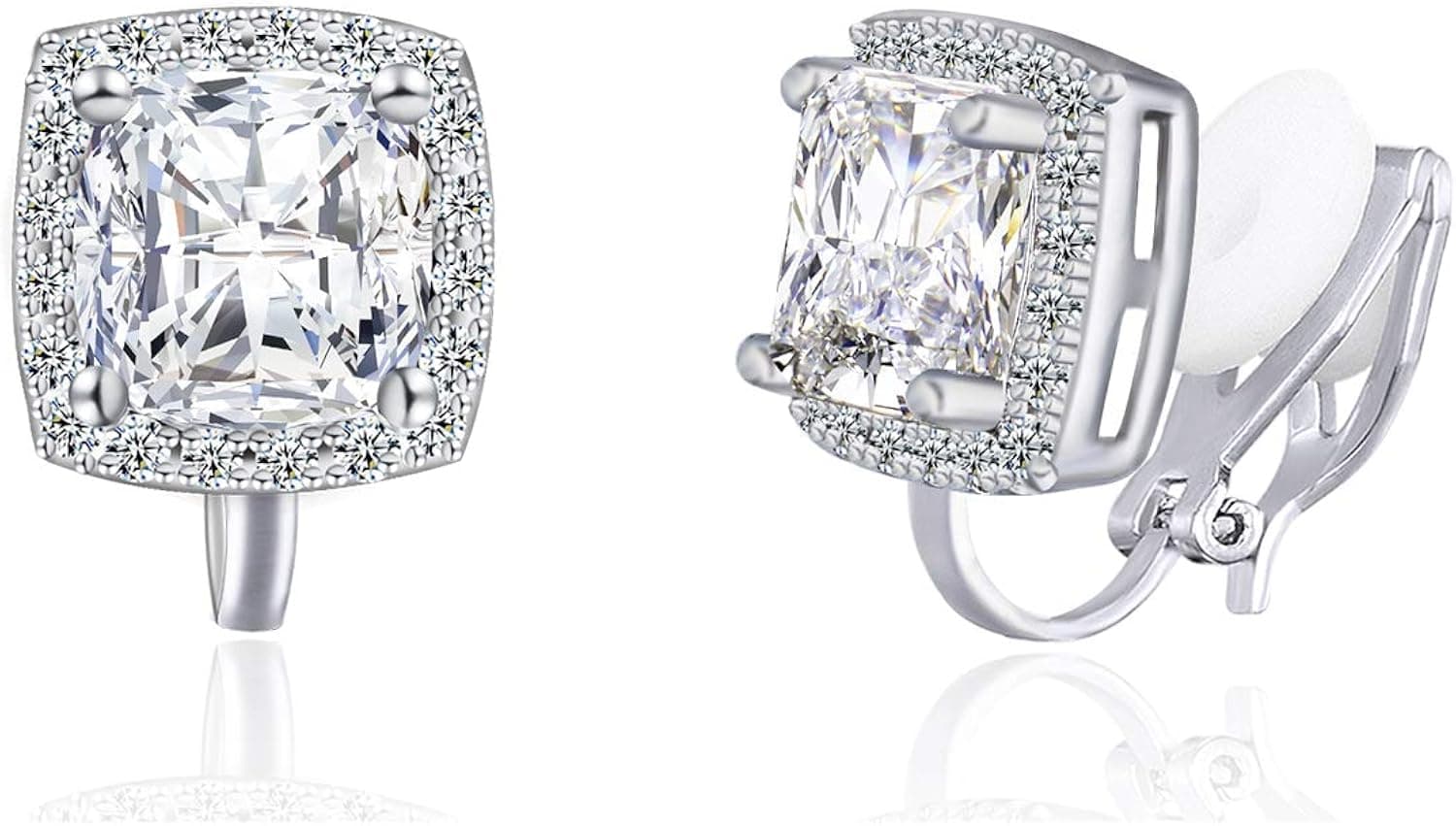 YOQUCOL 7MM Clip On Stud Earrings Square Cubic Zirconia Crystal Not Pierced Studs Earrings For Women Girls