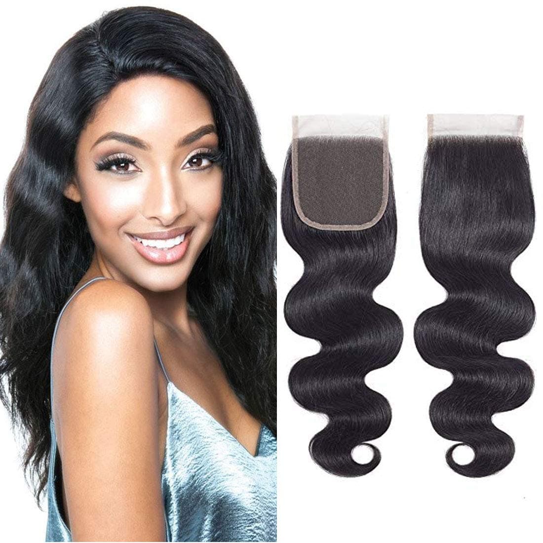 Doris beauty Hair Brazilian Body Wave 4"x4" Free Part Lace Closure 100% Unprocessed Human Hair Natural Color(10''Closure, Body Wave)