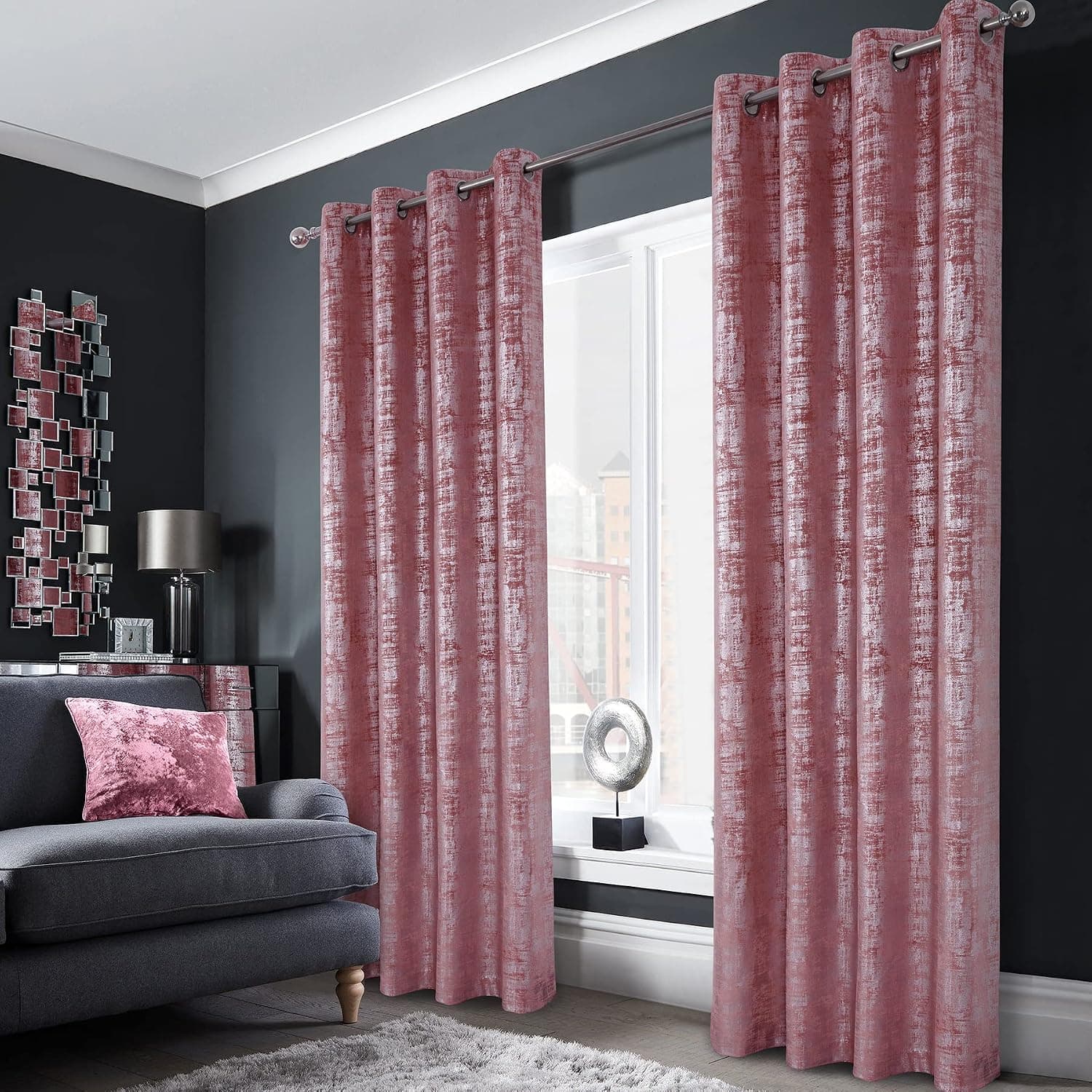 always4u Wild Rose Soft Velvet Curtains 95 Inch Length Luxury Bedroom Curtains Silver Foil Print Window Curtains for Living Room Set of 2