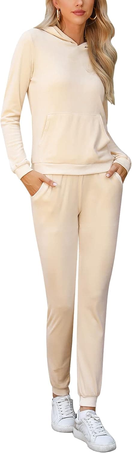 Aiboria Women's Solid Velour Sweatsuit Set Hoodie and Pants Sport Suits Tracksuits