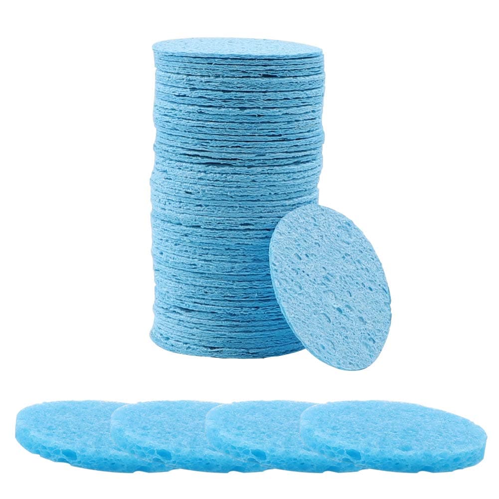 Compressed Facial Sponges Natural Cellulose Odorless Face sponge Reusable Professional Face Cleaning Sponge Pads for Facial Cleansing Exfoliating，Mask，Makeup Removal， 50 Pcs Blue One size