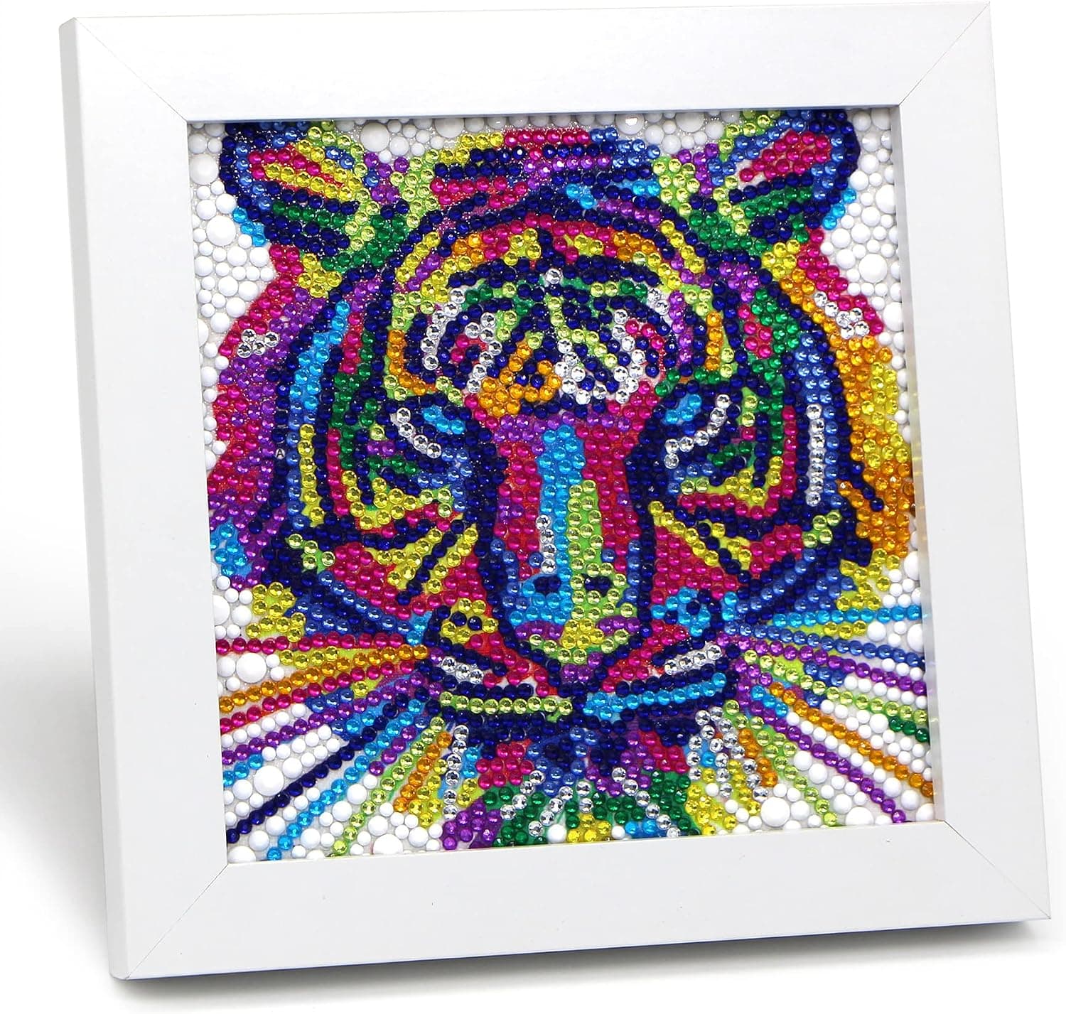 AyuqEjus 5D Diamond Painting Kits for Kids with 7.1"X7.1"Wooden Frame, Diamond Art for Kids Ages 6-12 by Number Kits DIY Painting Arts and Crafts,Diamond Dots for Kids Gift（Tiger）