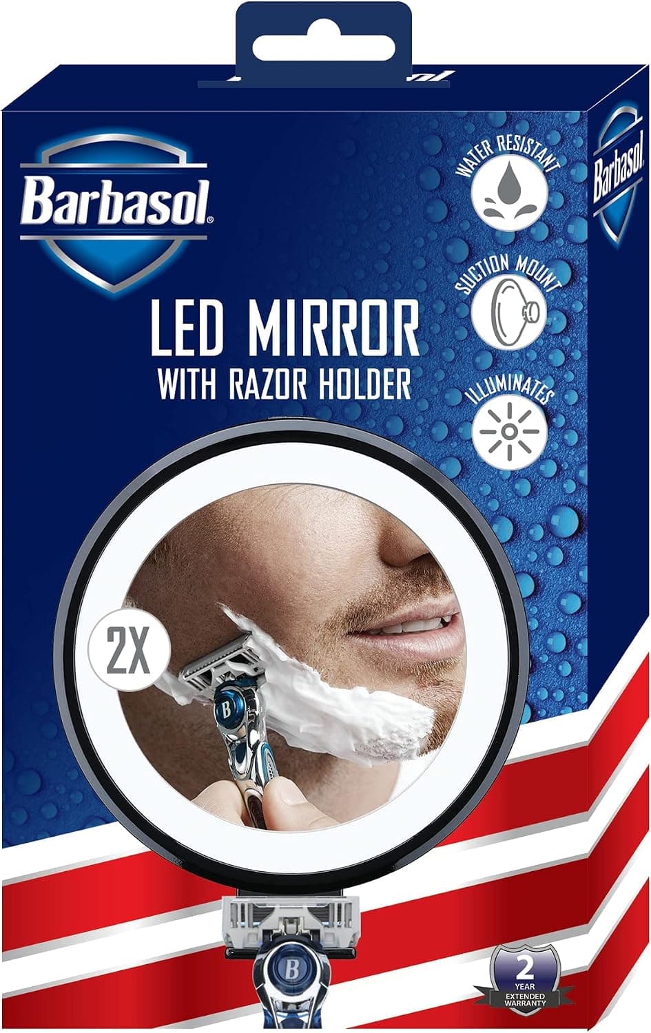Barbasol 2X Magnification LED Mirror Suction Cup, w/ Razor Hook Holder ,Battery Operated