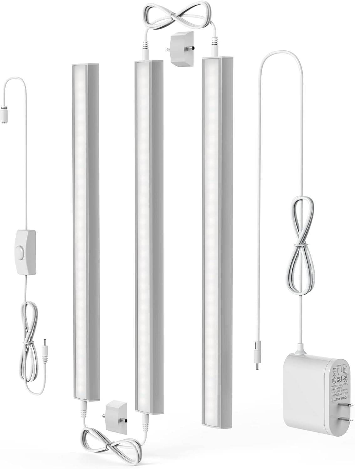 ASOKO LED Under Cabinet Lighting Cold White 6000K, 3 Pcs 12" Linkable LED Cabinet Light Bar for Kitchen, Dimmable Plug-inLed Under Counter Lighting, 1407LM, 12V UL Listed Plug-UNO-PRO-LK