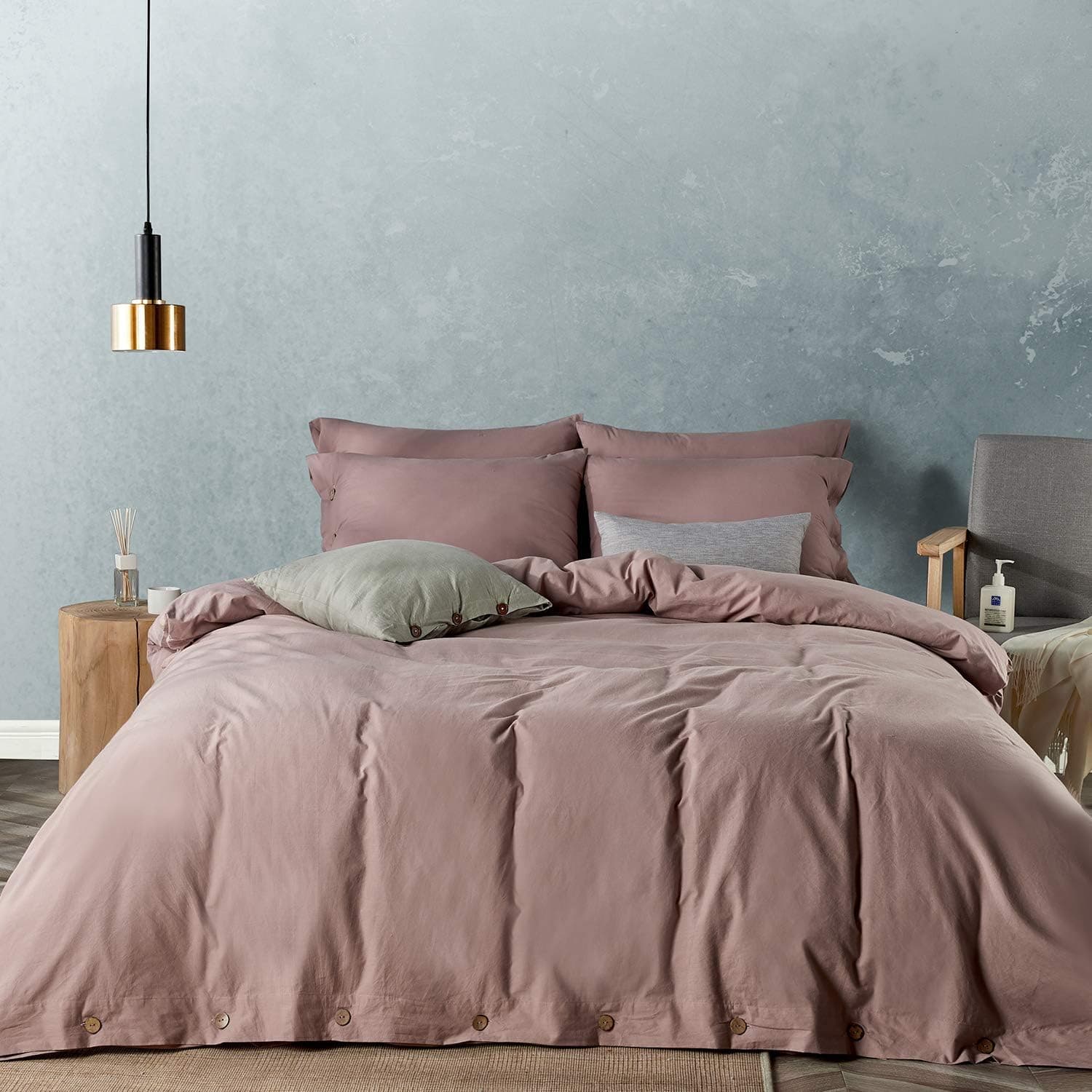 JELLYMONI 100% Washed Cotton Duvet Cover Set Twin Size, Luxury Soft Bedding Set with Button Closure. Solid Color Pattern Duvet Cover(No Comforter) (Pink, Twin, 2Pcs)