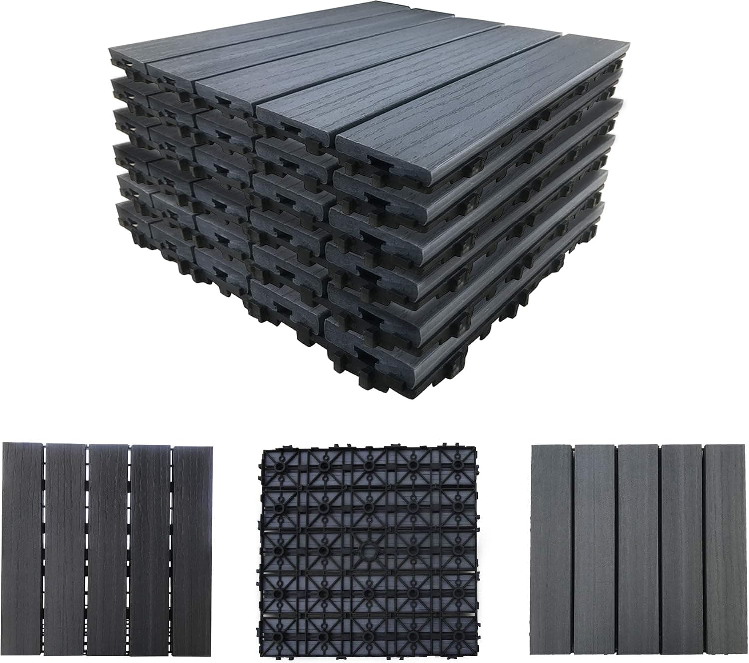 Abba Patio 6 Pieces 12.4" x 12.4" Decking Tiles Interlocking Floor Tiles Waterproof Outdoor Flooring or Patio Pavers for Patio, Basement, Balcony, Board, Backyard, Dark Gray
