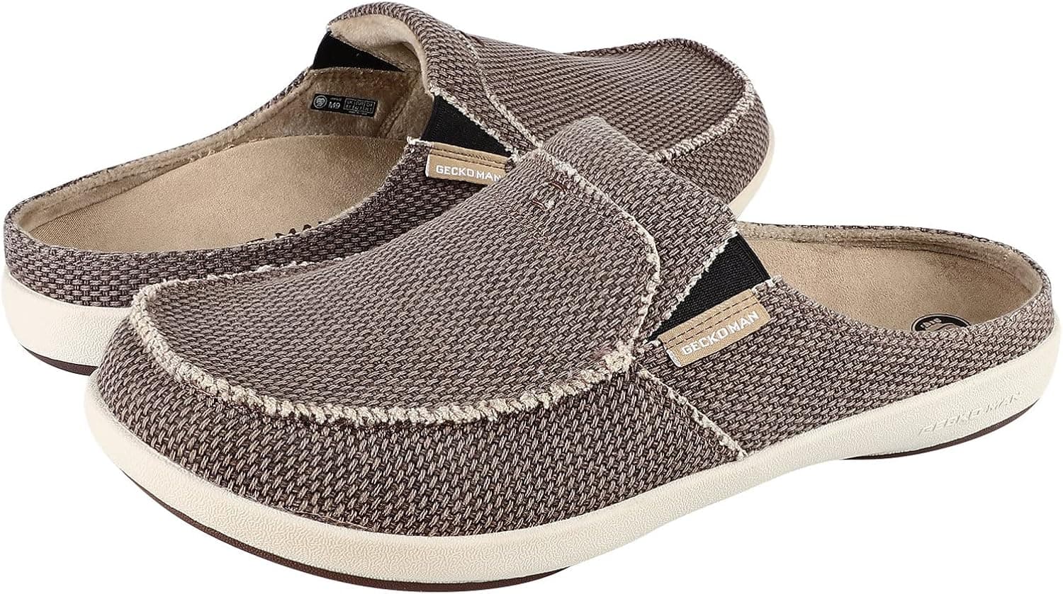 Mens Slippers with Arch Support, Canvas House Slipper for Men Indoor Outdoor, Comfortable Slip On Clog Slides, Orthopedic House Shoes with Anti-Skid Rubber Sole