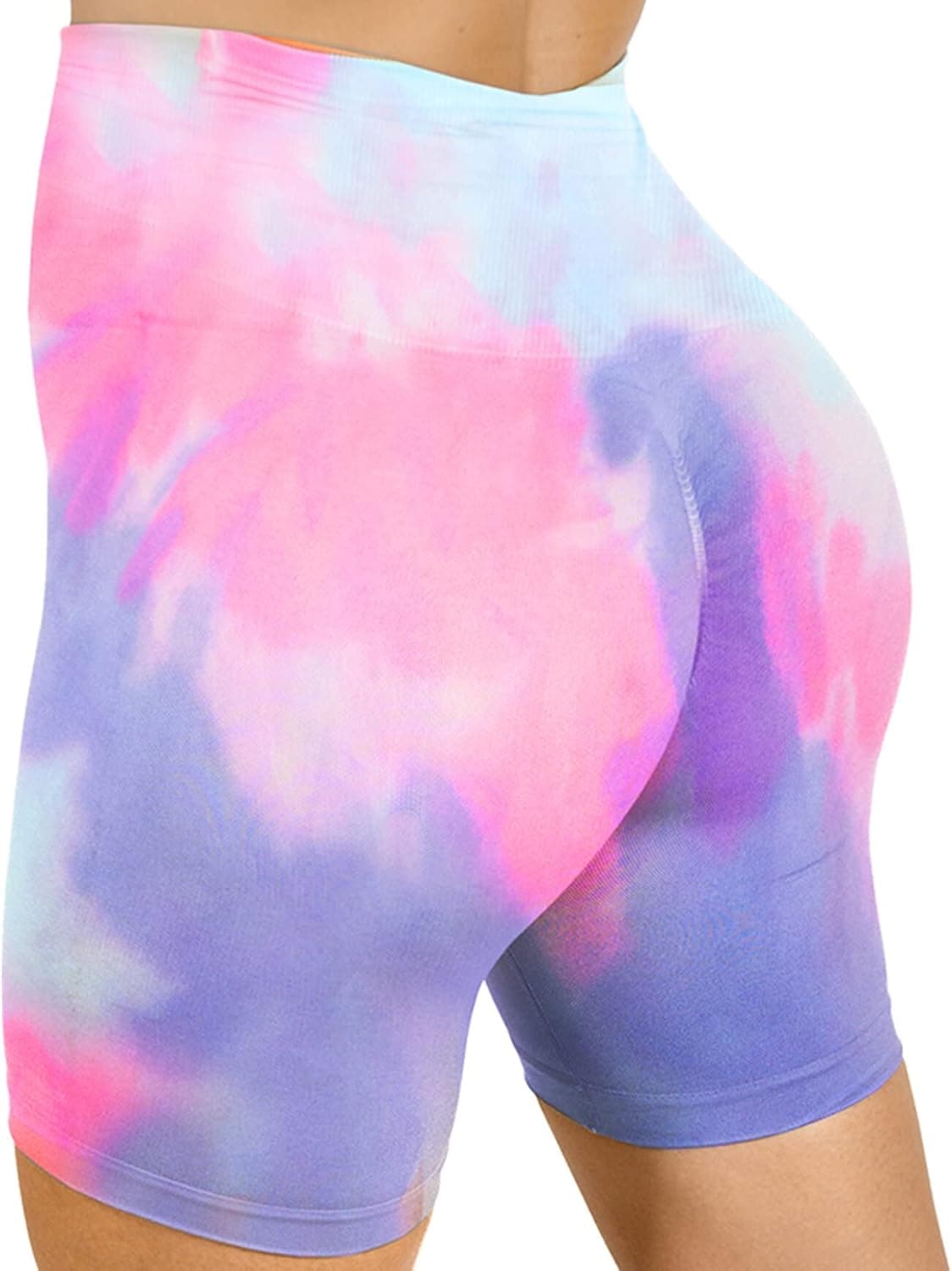 MAXXIM Women's High-Waisted Seamless Compression Biker Shorts - Tie Dye and Solid Ideal for Gym, Yoga, Running, and Fitness