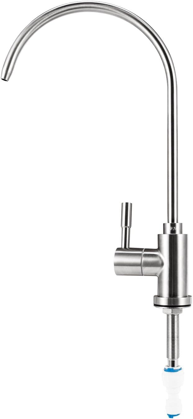 Water Faucet, Beverage Faucet Drinking Water Purifier Filter Filtration System for 1/4-inch Tube, Lead-Free, Brushed Stainless Steel, By Velraptor (VP-2)