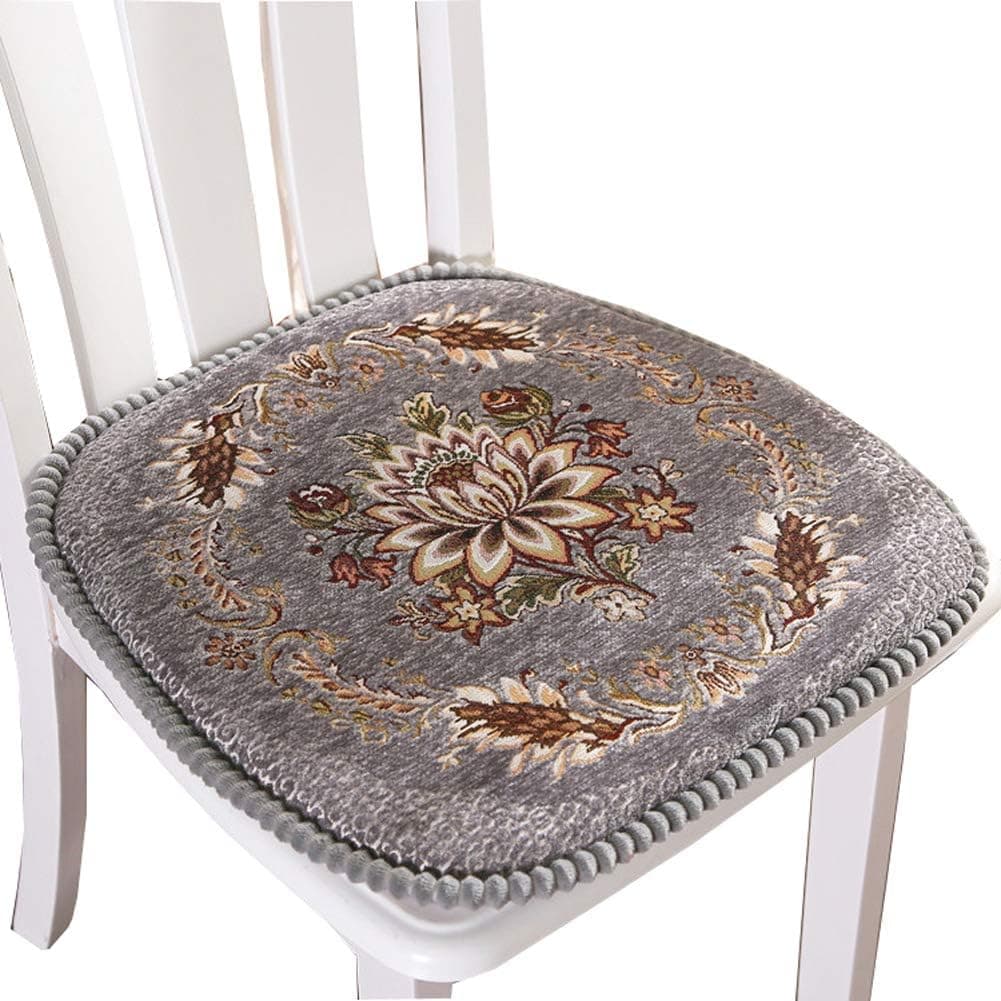 Peacewish European Style Kitchen Chair Cushions, Floral Seat Cushion with Tie, Washable, Indoor, Dining Living Room, Kitchen, Office (Set of 4, Gray)