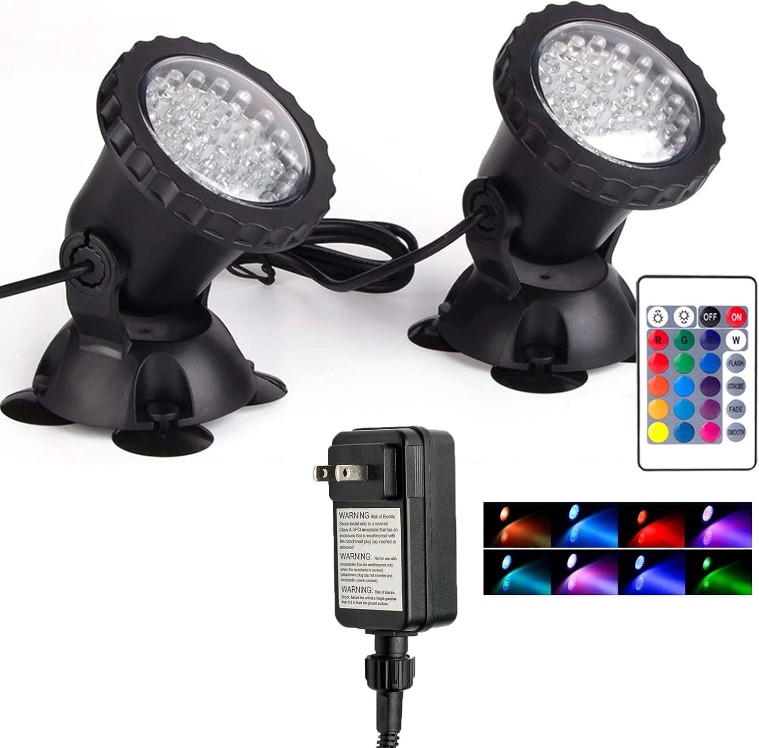 Underwater Fountain Lights, IP68 Waterproof Outdoor Spot Lights, LED Color Changing Pond Lights, 6W RGB Multi-Color Dimmable Memory Adjustable Landscape Lighting for Garden Yard Lawn Pathway, Set of 2