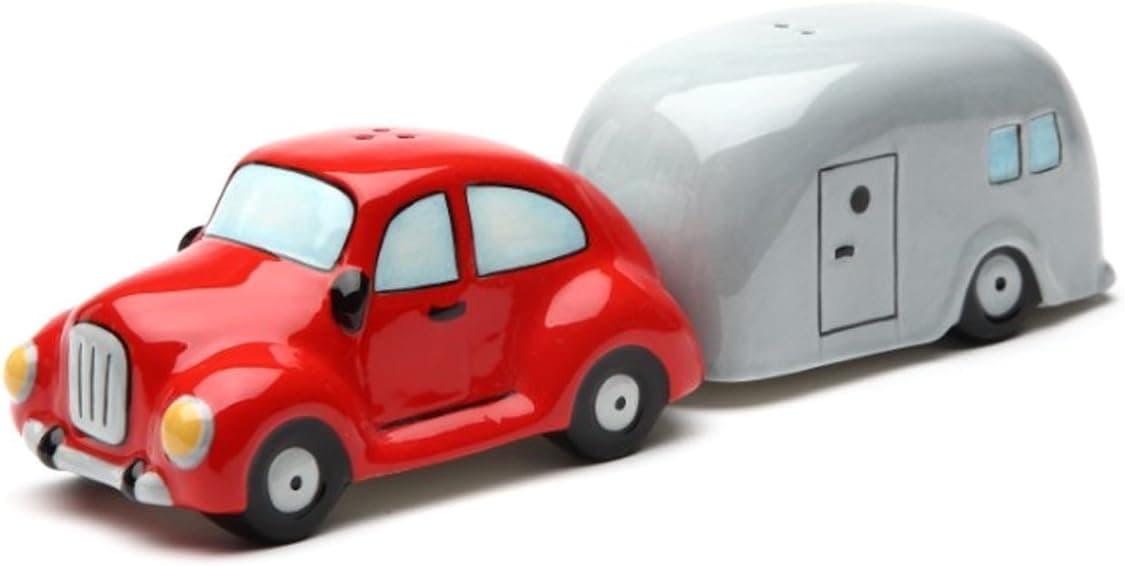 Car and Trailer Ceramic Magnetic Salt and Pepper Shaker Set