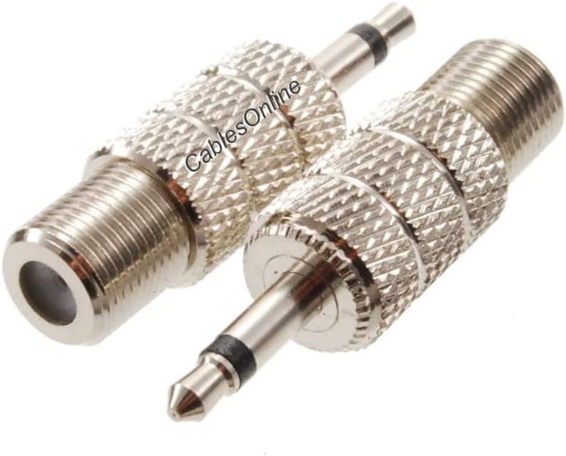 CablesOnline 2-Pack 3.5mm (1/8") TS Male to F-Type Female Coaxial Metal Adapter, AV-A26-2