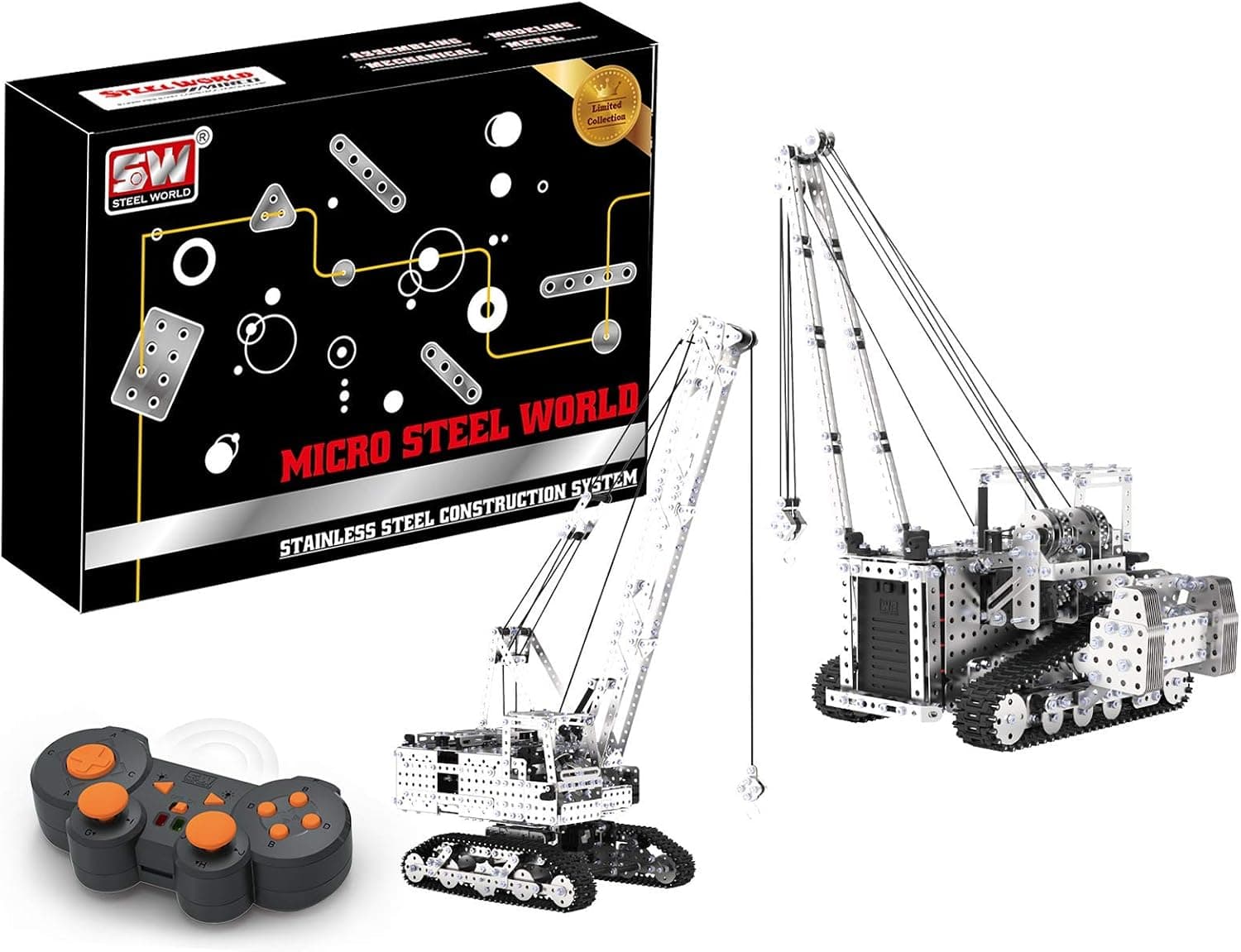Steel World Remote Control Car Building Block Two in one Crane Toy Movable Assembling Car Model Stainless Steel Toy for Children Adults