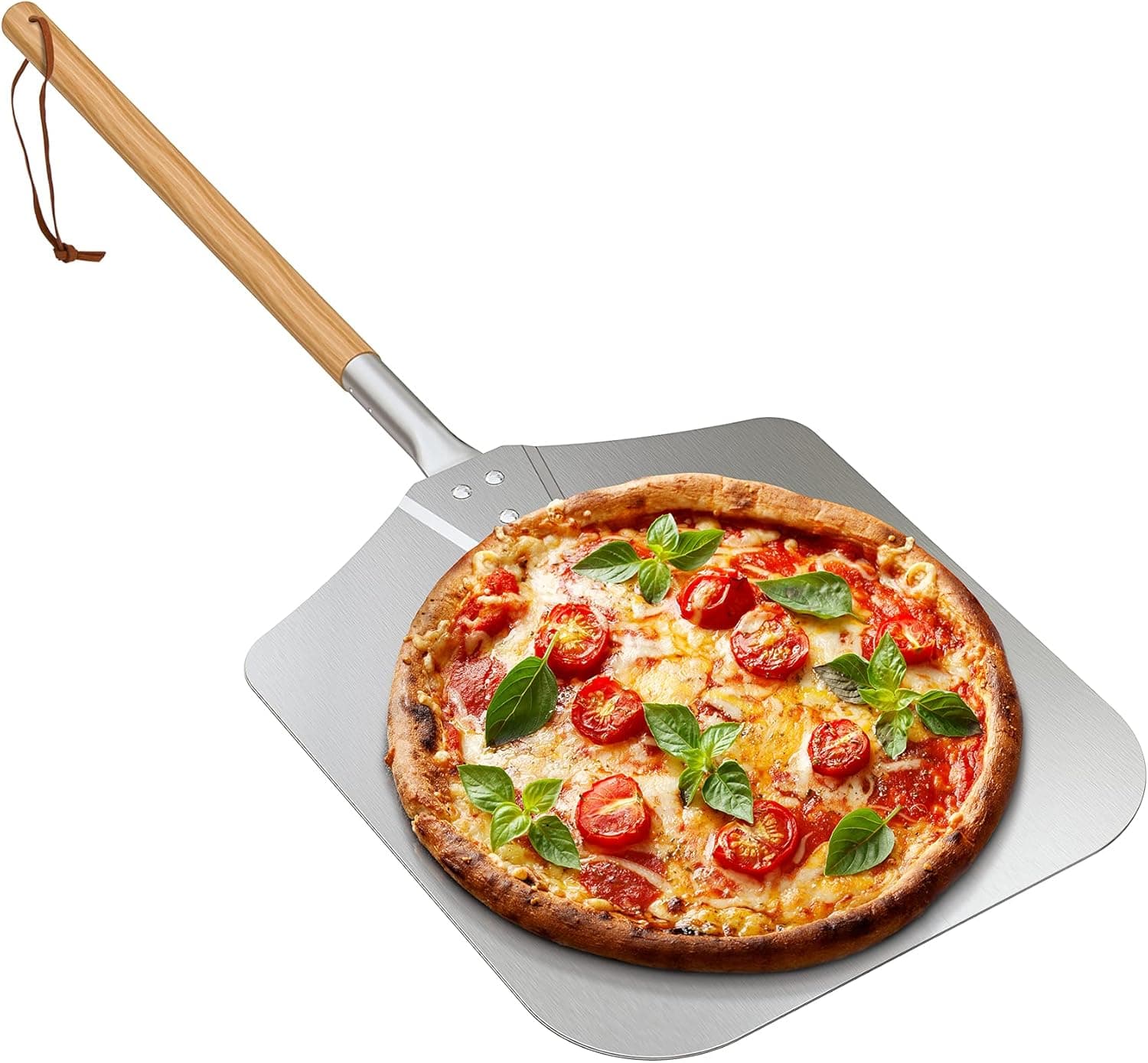 Onlyfire 36" Metal Pizza Peel with Wooden Handle for Indoor & Outdoor Grill Oven, 12 x 14 inch Pizza Baking Spatula Paddle for Baking Bread Pies