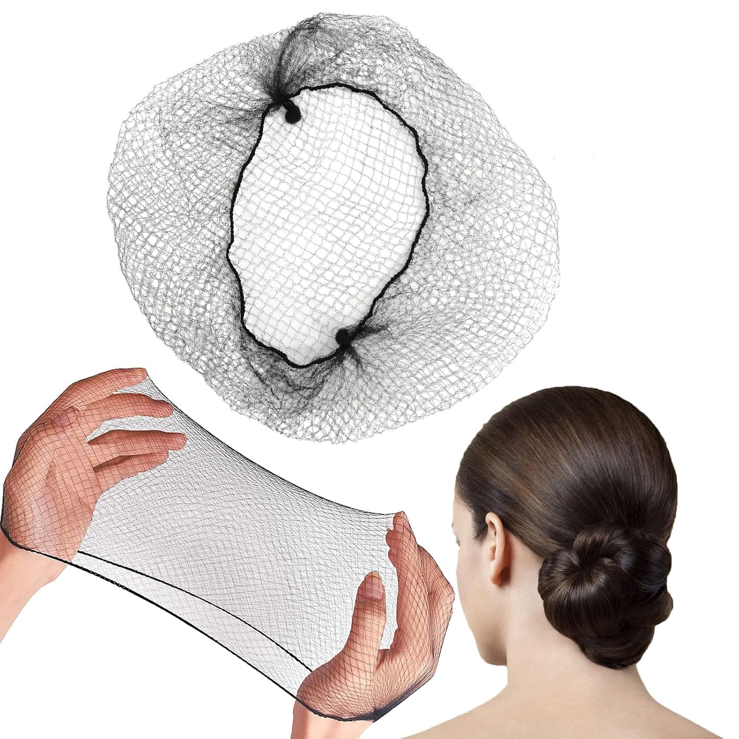Hair Net 100 Pcs, Smilco 20 Inches Elasticity Invisible Elastic Mesh Wig Nets for Hair Bun Making Ballet Dancer Kitchen Food Serive (Black)