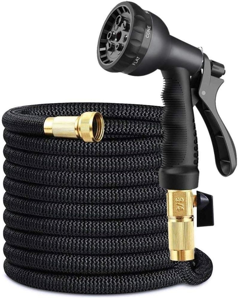 Garden Hose 50ft Expandable Water Hose with Double Latex Core 3/4" Solid Brass Fittings,Extra Strength Fabric and 8 Multiple Choice Nozzle， Strongest Garden Hose On Earth (Black)