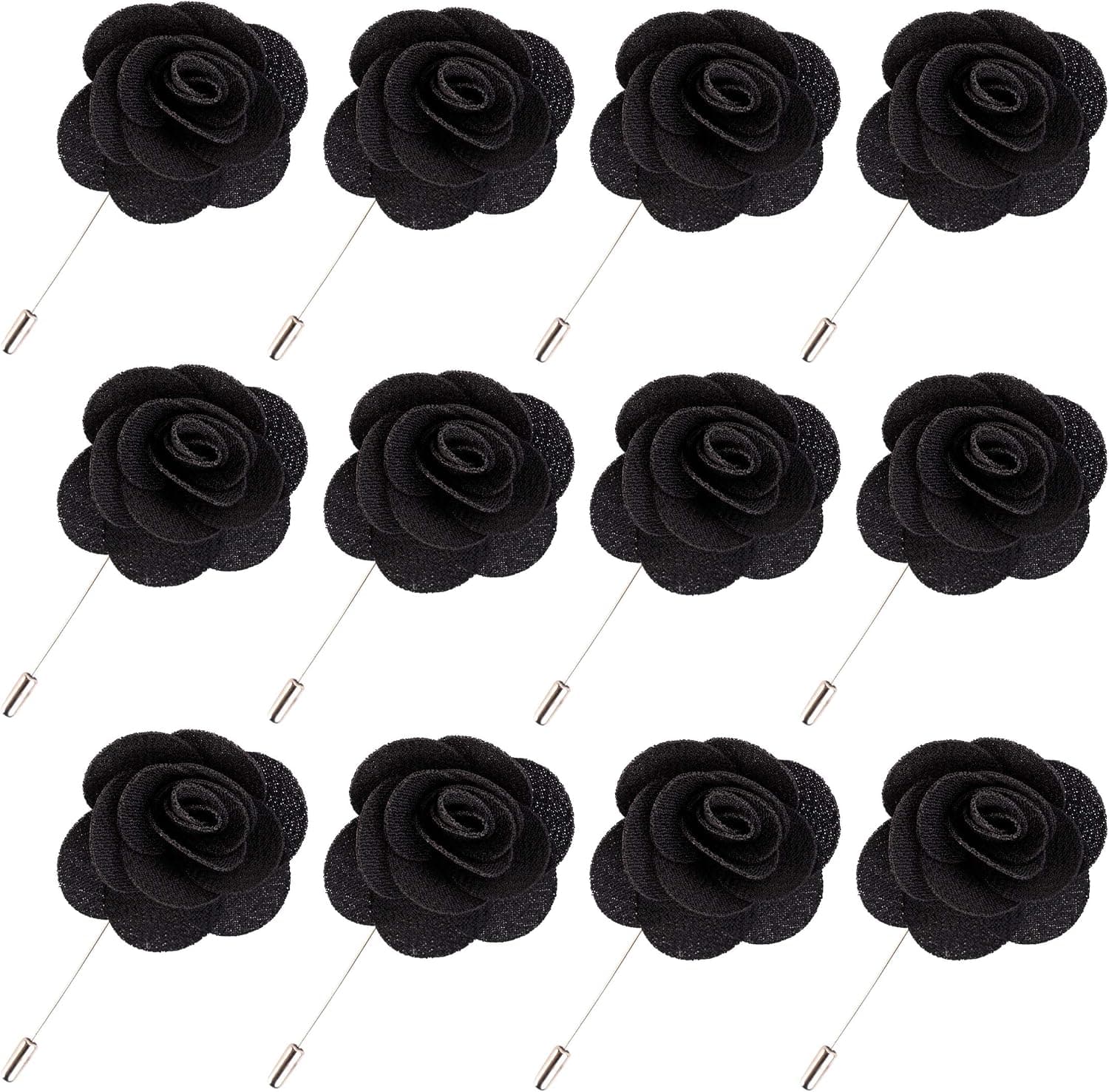 JLIKA Lapel Flower Pin Rose for Wedding Boutonniere Stick (Set of 12 PINS)