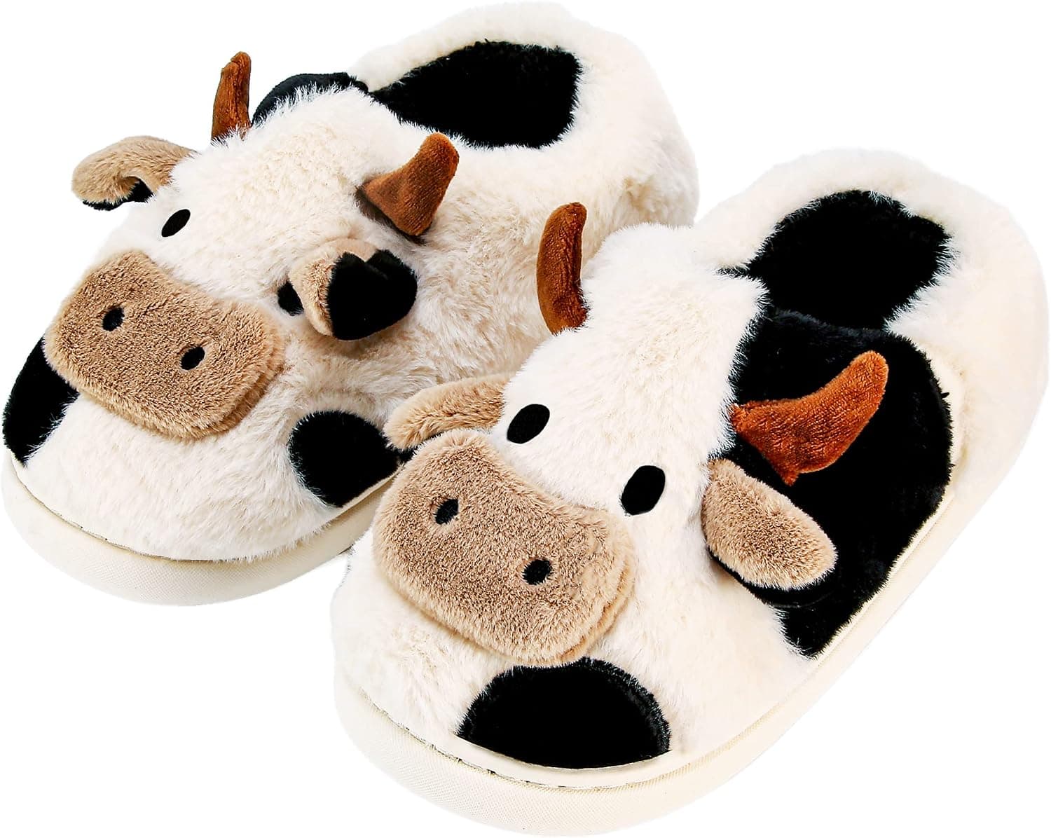 NZFUN Cow Slippers for Women and Men, Fluffy Cute Cozy Cartoon Cow Cotton House Slipper Womens Milky Cows Animal Preppy Funny Furry Kawaii Bedroom Pillow Cloud Slippers for Women Indoor and Outdoor