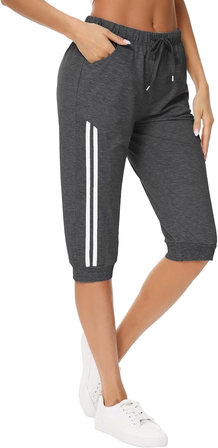 Kvswiu Womens Capri Sweatpants Workout Running Cropped Jogger Pants with Pockets